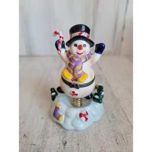 Unique ceramic Snowman trinket box mini spring Xmas home decor vintage